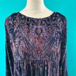 Free People  Mirror Velvet Paisley Mini Dress Purple Black Babydoll Peasant Sz S Photo 3