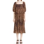 Ganni NWT Pleated Georgette Midi Dress Tigers Eye Size 36 US Size 4 Printed Photo 6