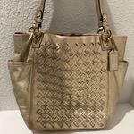 Coach  North South Metallic Woven Leather Gold Leather Shoulder Bag Tote F17099 Photo 0