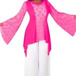 Body Wrappers Drapey Lace Panel Tunic Top Sparkly Rose Pink M #629 Praise Dance Photo 0