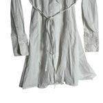 Patou White Pleated Long Sleeve Mini Poplin Tie Waist French Shirt Dress 6 Photo 8