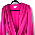 Lovers + Friends Hot Pink Megan Crepe Satin Surplice Blouson Sleeves Bodysuit Photo 6