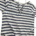 Madewell Striped Boxy Lace Up Tie Blouse Short Sleeve Linen Top Blue White Small Photo 9