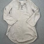 Bella Dahl Lace Up Tunic Top Women's Small Gray Laganlook Long Sleeve Boho Photo 0