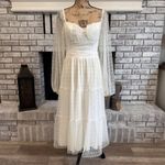 Lulus Affectionate Aura White Swiss Dot Tiered Bustier Midi Dress Medium Photo 2