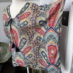J. McLaughlin  Delicate Lightweight Cotton Kaftan Tunic Blouse‎ Boho Paisley XS-S Photo 4