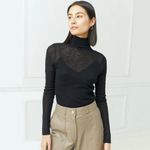 autumn cashmere  Second Skin Sheer Mock Sweater in Black Medium New Knit Top Photo 9