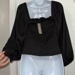 J.Crew  Black Squareneck Smocked Satin Crop Top size Small NWT Photo 2