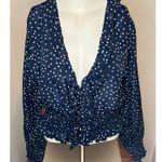 Princess Polly Top Womens Size 8 Blue Long Sleeve Ruffle Polka Dot Crop V-Neck Photo 2