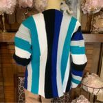 HANDMADE BLUE, BLACK, GRAY AND WHITE STRIPED CROCHET CARDIGAN (L) Blue Size L Photo 4
