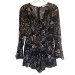 Lush Clothing Lush Black Floral Print Long Sleeve Romper V-Neck Tie front Women's S EUC Photo 1