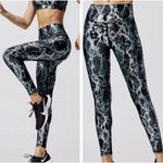 Carbon38 L Large Metallic Snake Print High Rise 7/8 Leggings Black Teal Animal Photo 1