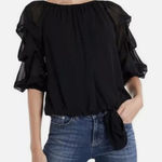 CeCe  Off Shoulder Blouse Womens S Black Tiered Balloon Sleeve Boho Chic Romantic Photo 0