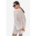 H&M White Crochet Knit Deep V Tie Long Sleeve Beach Cover Up Mini Dress Size M Photo 3