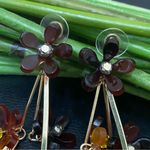 Lucite Amber Beads Flower Drop Summer Earrings 20.9g NWOT Photo 2
