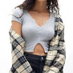 PacSun Nwt   gray notched waffle knit crop top small Photo 0