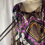 Bill Blass Vintage  Purple Geo Print 3/4 Sleeves Tie waist Peplum Top women sz L Photo 3