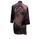Velvet Burnout Kimono Jacket Size Medium Open Front Purple Green Patchwork Boho Photo 2