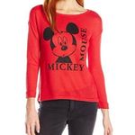 Disney Walt  Women's Mickey Mouse L/S Red & Black Sweatshirt Jrs Size: M - NEW Photo 0