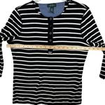 Lauren Jeans Breton Stripe Henley Shirt 3/4 Sleeve Top Preppy Black White L READ Size L Photo 5