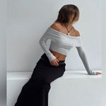 Princess Polly Tagula Off Shoulder Mixed Rib Crop light Gray Sweater long sleeve Women’s top Photo 4