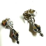 Coro Clip On Rhinestones and Faux Pearls, Dangle Drop Earrings Silver Photo 2