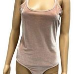 Madewell  Velvet Racerback Rose Tan Bodysuit Scoop Neck Thong Top Womens Medium Photo 0