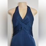 BCBG Max Azria Navy Satin Halter Evening Gown Size 6 Maxi Dress BodiceFormal Photo 1