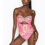 Trina Turk  Cutout Bandeau Pink OnePiece High Leg Morning Sunrise Swimsuit sz 12 Photo 0