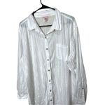 Victoria's Secret White Long Sleeve Button Up Sleep Shirt Shimmer XL Photo 1