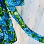 Newport News Dress Womens 4 Blue Green Watercolor 3/4 Sleeve Tie Button Front Photo 7