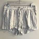 Bella Dahl  Women’s White & Blue Striped Linen Blend Drawstring Casual Shorts Photo 0