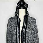 True Craft  Sz XS Hooded Open Varsity Cardigan Chunky Knit Sweater Black/White Photo 1