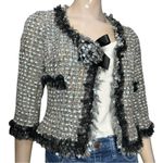 Rickie Freeman Teri Jon Women’s Size 4 Gray Blue Tweed Wool Blend Boucle Jacket Black Photo 2