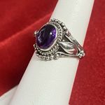 Sterling Silver 925  Oval Amethyst Gemstone Cabochon Ring Size 5 Vintage Women’s Photo 2