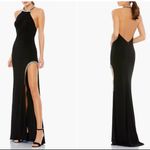 Mac Duggal NWOT  26533 HIGH SLIT HALTER RHINESTONE ACCENTS Black Dress sz 6 Photo 1