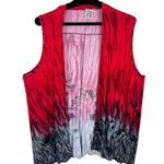 Parsley & Sage Red Gray Patterned Rayon Stretchy Lightweight Open Vest Size 2X Photo 0