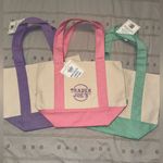 Trader Joe Mini Pastel Canvas Tote Bag NWT Limited Edition Purple Photo 1