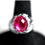 Source Unknown New Party Pink Cut Glass Stone Etched Silver Tone Band Size 7 Ring Photo 1