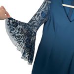Adrianna Papell Blue Sequin Bat Wing Dress V-Neck Elegant Event Party Womens 6 Photo 2