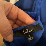 Lulus Chic Sensibility Cobalt Blue Satin Jacquard Pleated Midi cocktail Dress Photo 8