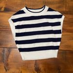 Navy Blue and White XS Striped Tank Cropped Sweater Nautical Vibes Photo 0