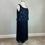 Alex Evenings  Sequined Chiffon Midi A-Line Cocktail Dress Navy Blue Size 24W Photo 1