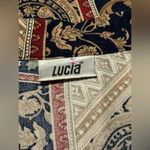 EUC Lucia Brown and Blue abstract pattern button down dress shirt size medium Photo 6