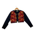 Vintage 80's Cropped Long Sleeve Dimond/Circle Square Leather Print Open Sweater Size M Photo 9