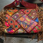 Sun shoulder bag with embroidery, faux leather fringe , and shells. Beautiful. Multiple Photo 2