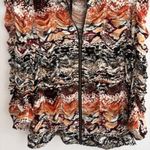 Chico's 2/L Brown Black Blouse Jacket Abstract Animal Zip Ruched 3/4 Sleeve Bold Photo 1
