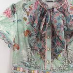 Dalia Macphee dress mint storybook whimsical print sz XL neck tie pearl buttons Green Photo 2