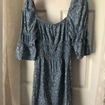 Topshop  floral puffy shirt sleeves mini denim dress, size 10, babydoll, Y2K Photo 2