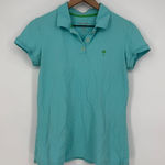 Lilly Pulitzer Island Polo Shirt Womens Medium Aqua Blue Cotton Trans Dry Golf Photo 0